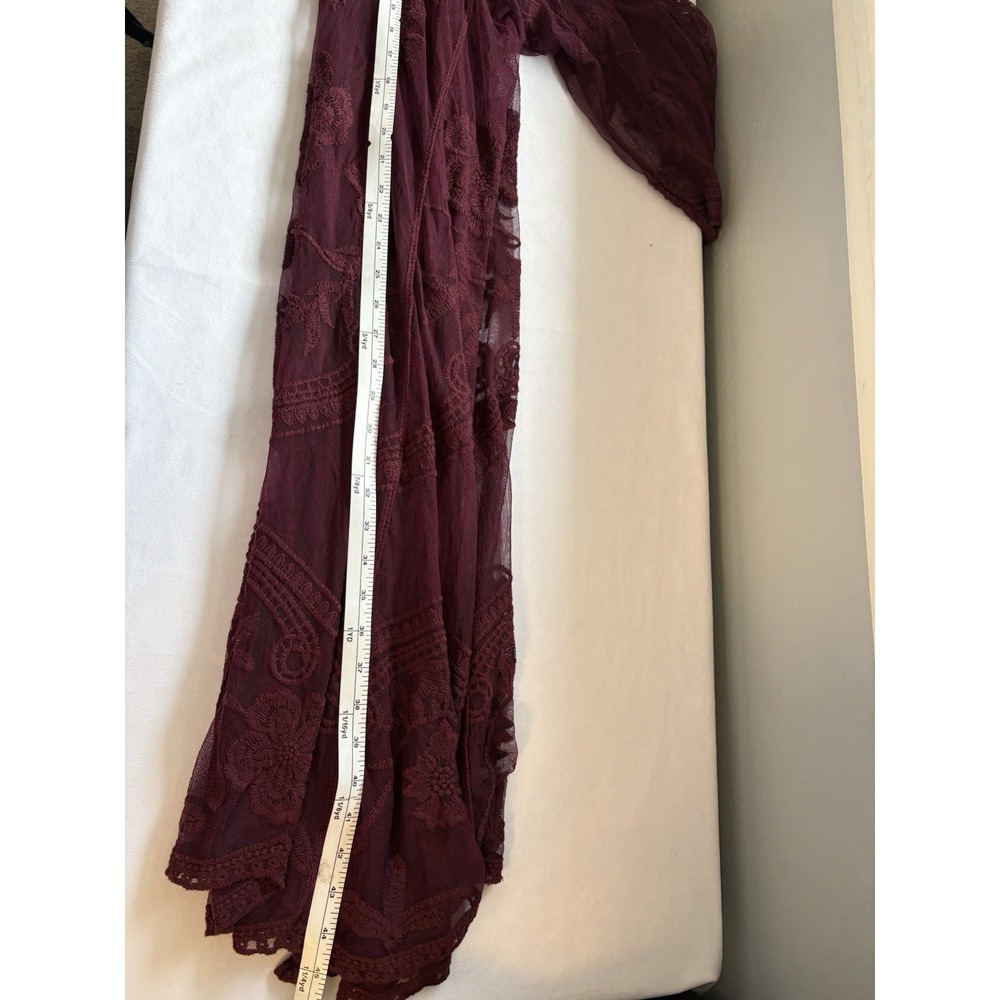 Open Cardigan Lace Kimono Sz Large Wine Sheer Layering Boho Romantic Fairy - Picture 9 of 9